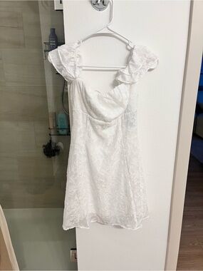 wild fable White Floral Lace Mini Dress with Ruffled Cap Sleeves